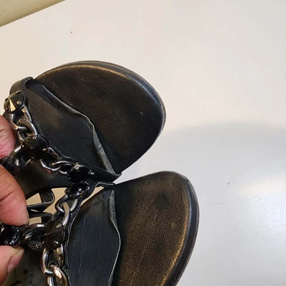 Stuart Weitzman Black Chain Strap Sandals Size 8
